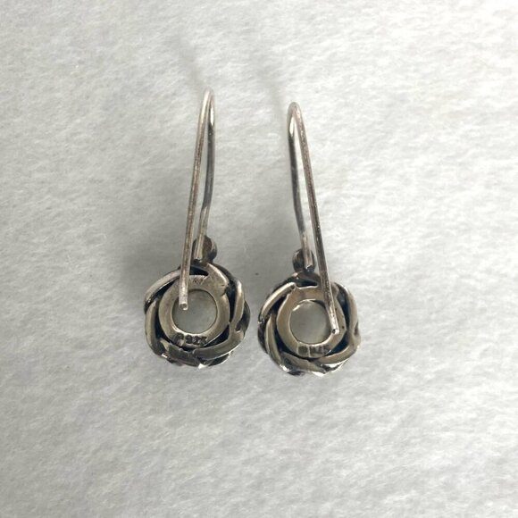 Sterling Silver 925 Round Floral Moonstone Drop Dangle Earrings - Picture 8 of 16